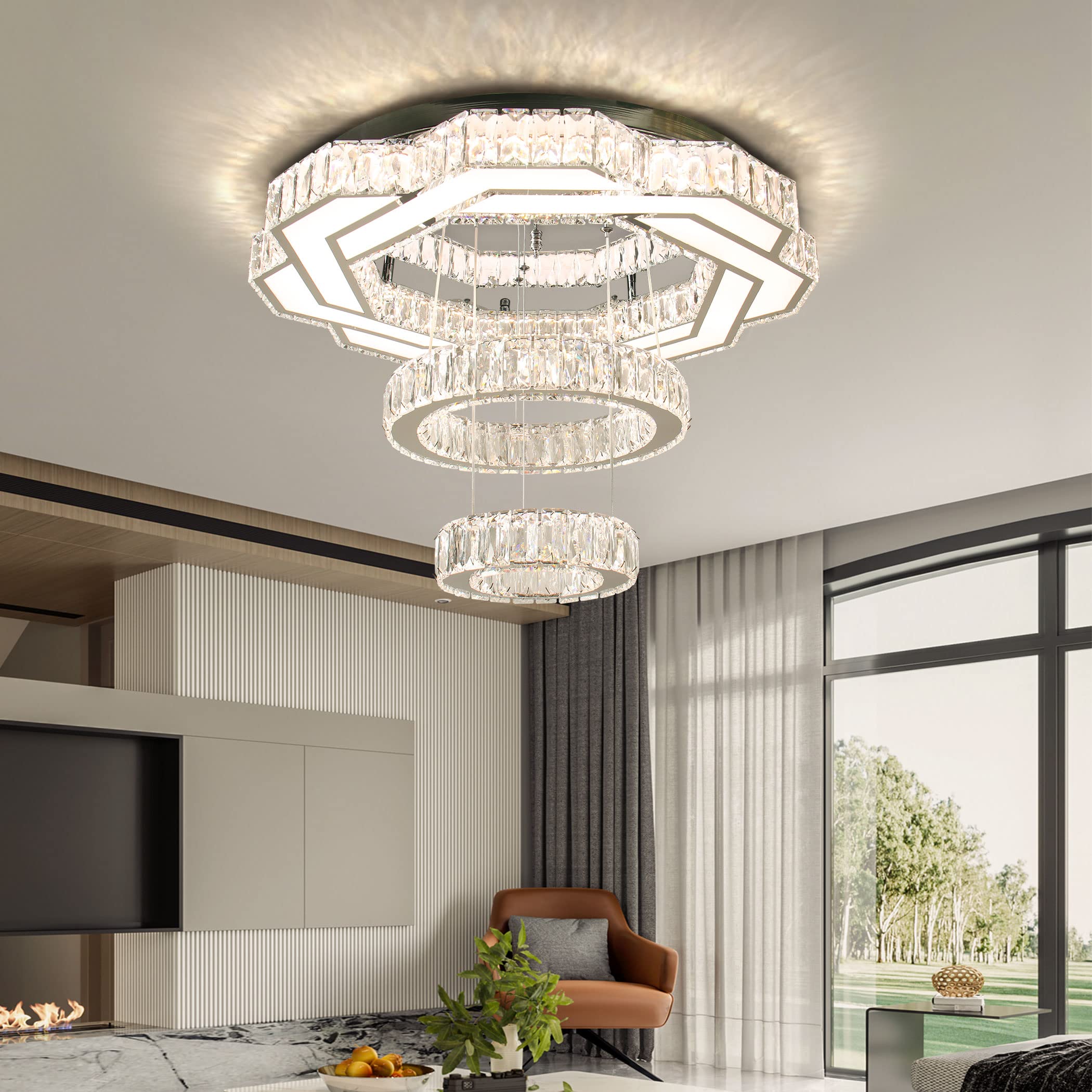 xychfantligh 22.4 inches Modern Crystal Chandeliers LED Chandelier